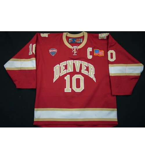 Custom NCAA 2013-14 Denver Pioneers 10 David Makowski Hockey Jersey Road Red